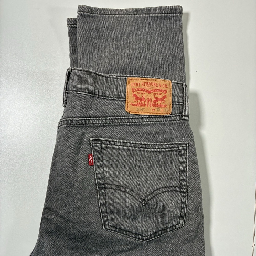 Levi's 514 Jeans 34x33 Gray Stretch Denim Classic Cowboy USA (Tag 32x34)
